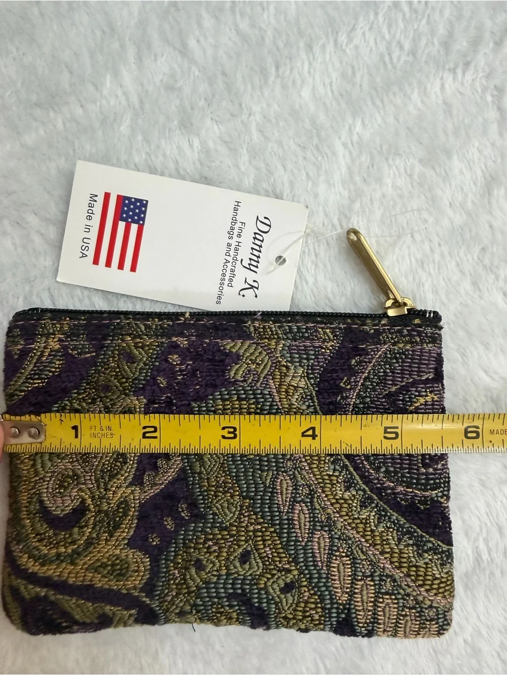 NWT Danny K Purple Chenille Tapestry Zip Coin Purse Made in USA